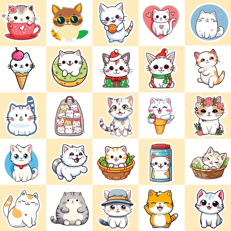 Cute Cat Stickers Waterproof Diy Friendly For Water - Temu